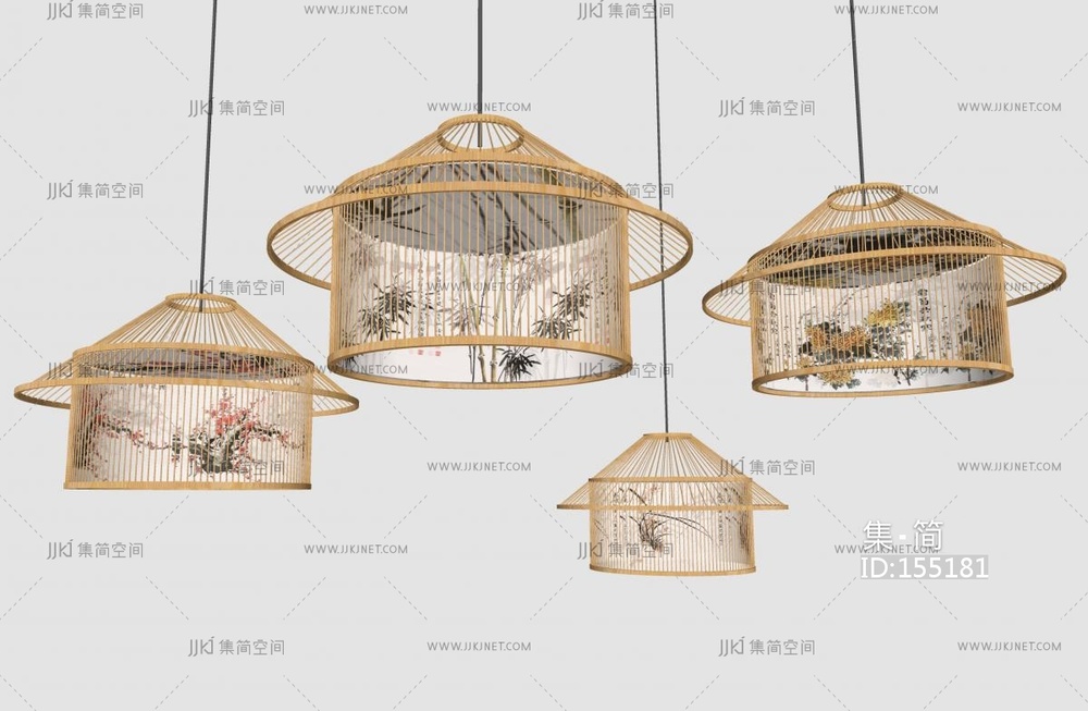 新中式吊灯_梅兰竹菊吊灯SU模型
