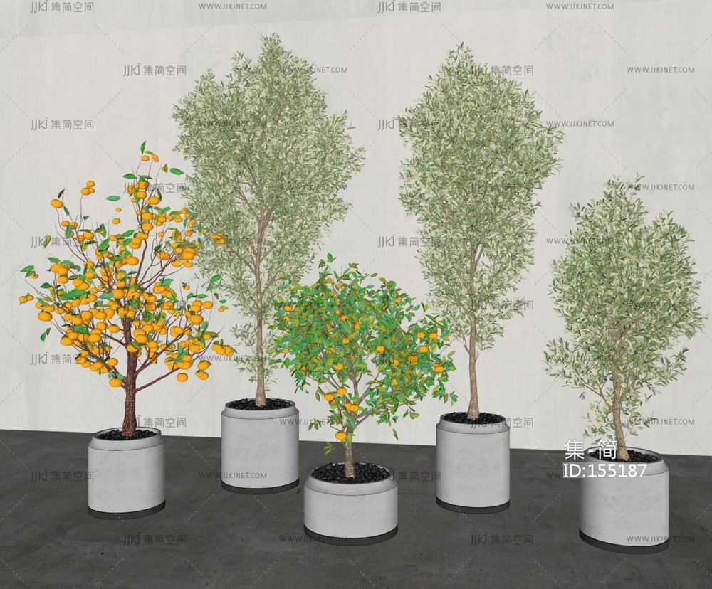 现代绿植盆栽盆景_室内盆景摆件组合SU模型