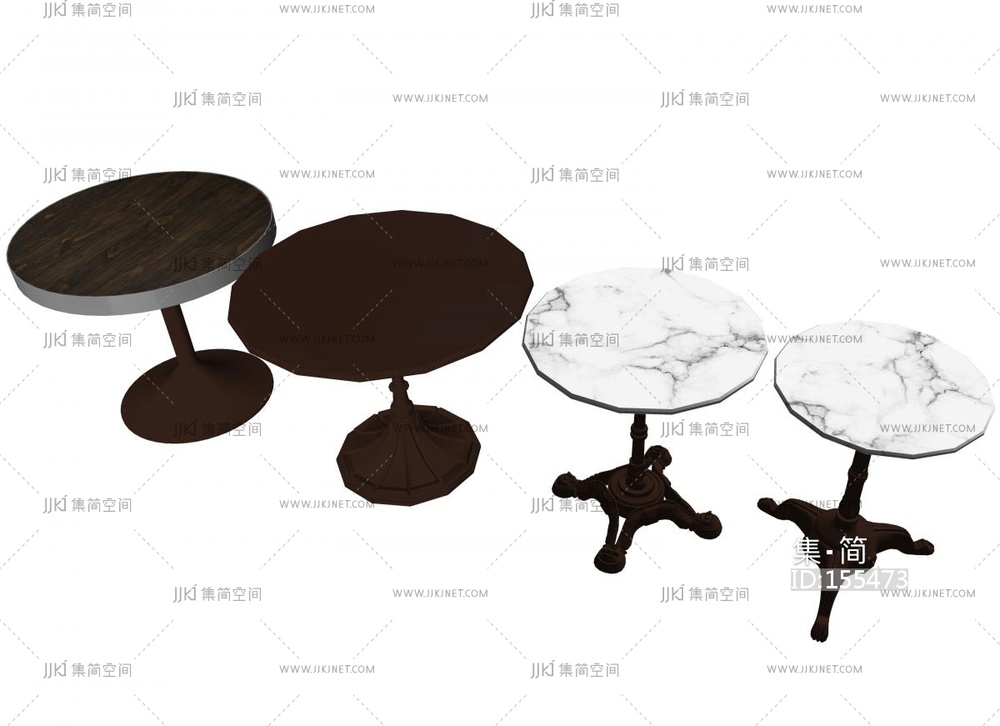 欧式金属大理石咖啡桌圆形边桌圆形桌子SU模型