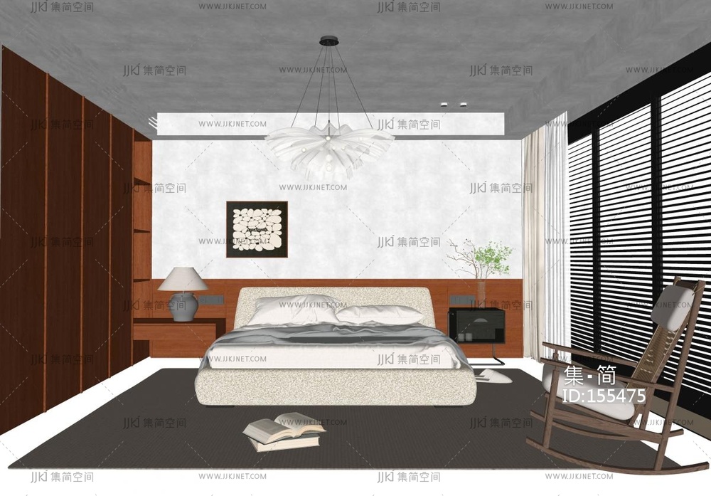 中古奶油家居卧室SU模型