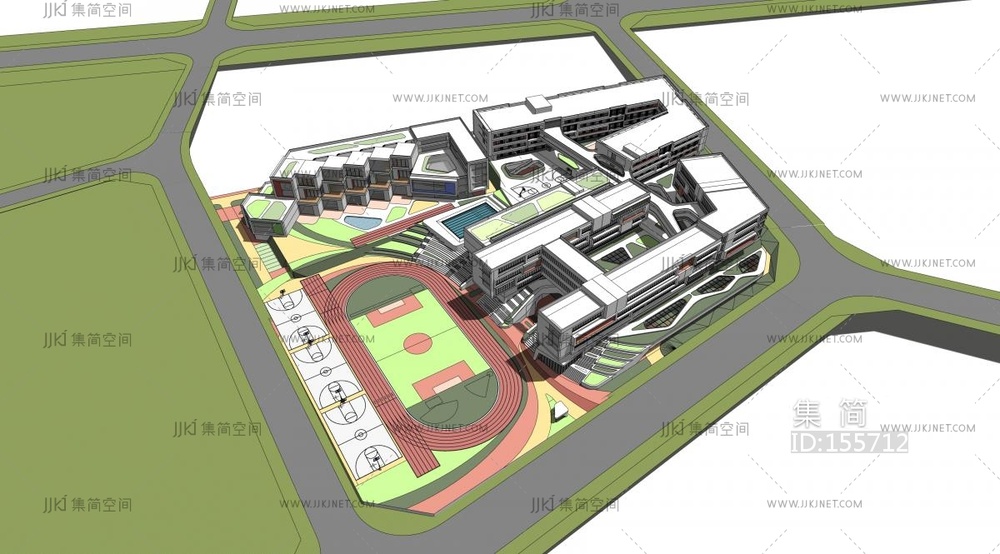 小学模型-现代风格 su草图模型 