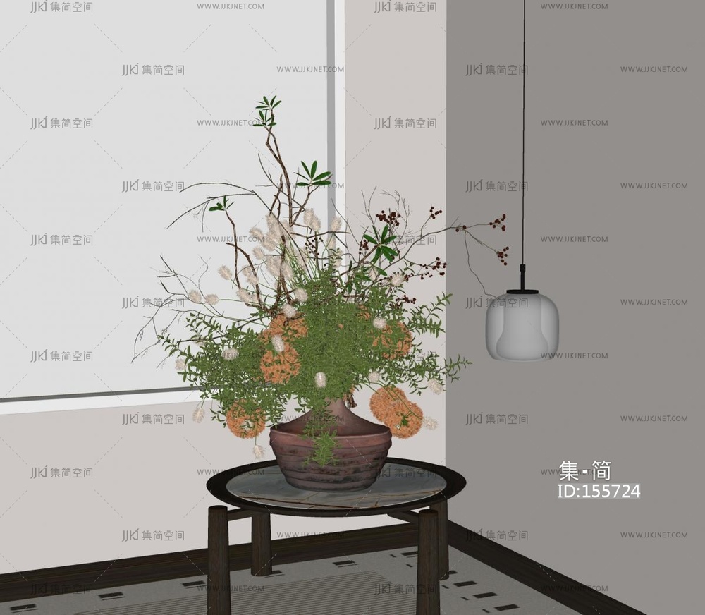 现代中古花瓶花艺SU模型