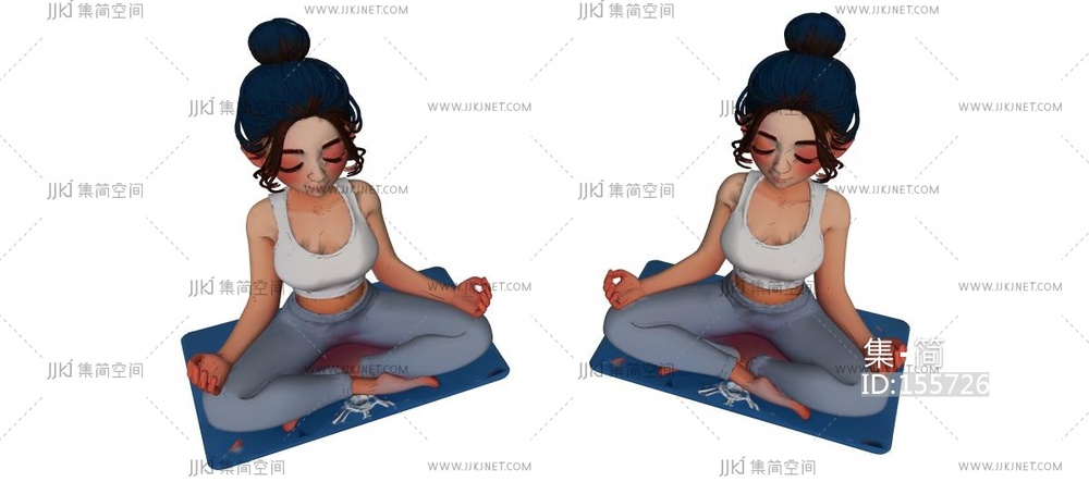 瑜伽打坐的卡通女孩 su草图模型