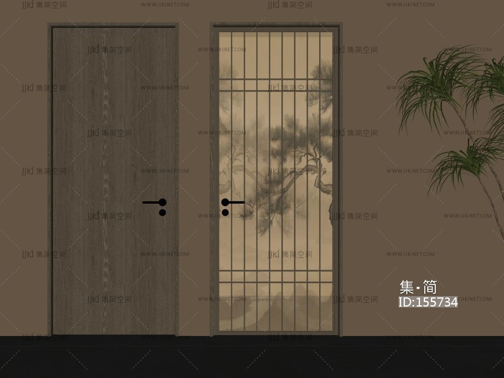 中式单开门_宋式风单开门_玻璃门SU模型