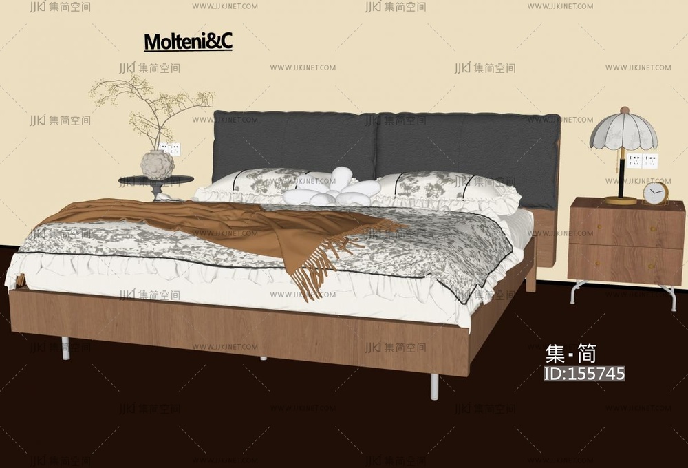 法式复古双人床_床头柜SU模型