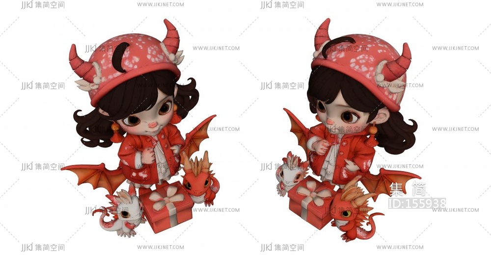 红色小魔女雕塑 su草图模型