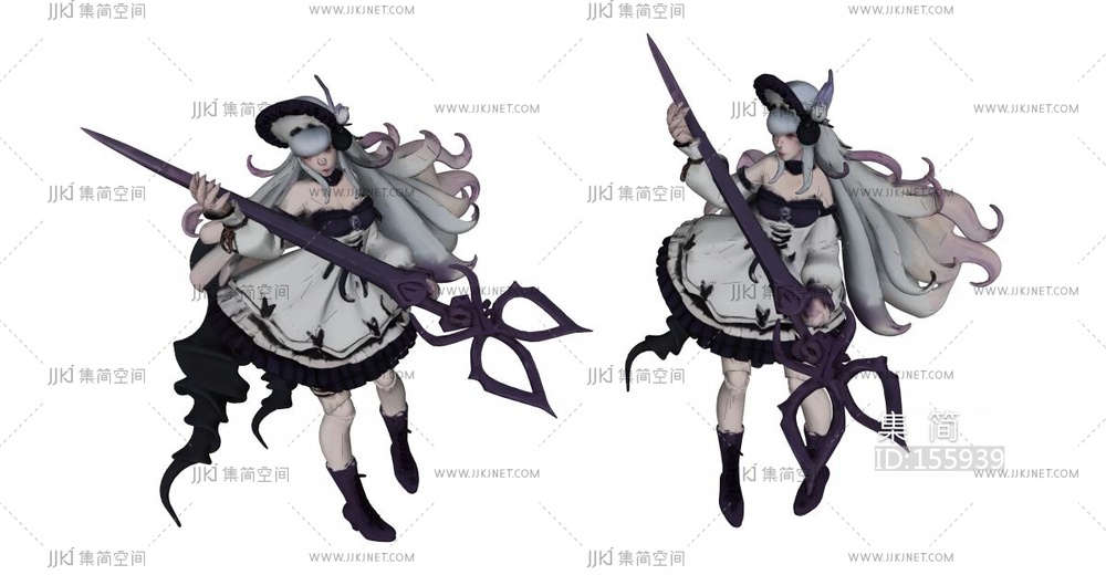 黑白色连衣裙小魔女 su草图模型
