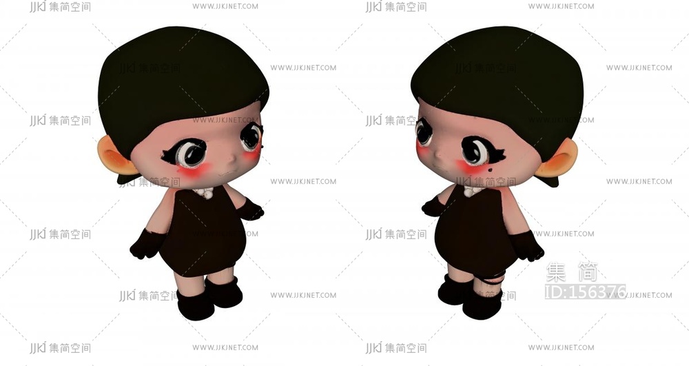 黑色衣服戴手套的小女孩卡通雕塑 su草图模型