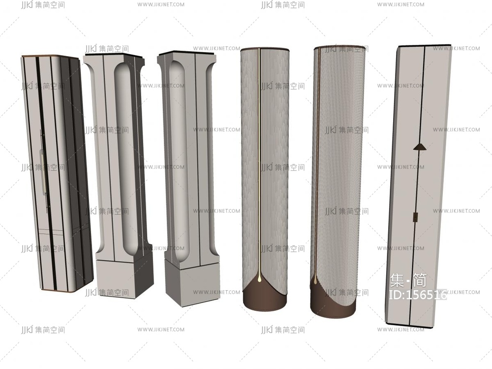 现代装饰柱_柱子中式柱子组合su模型