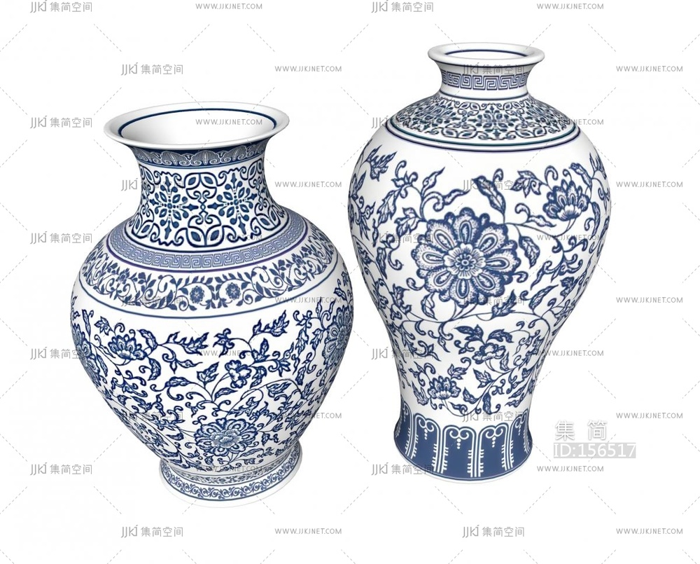 新中式瓷瓶_器皿_青花瓷su模型