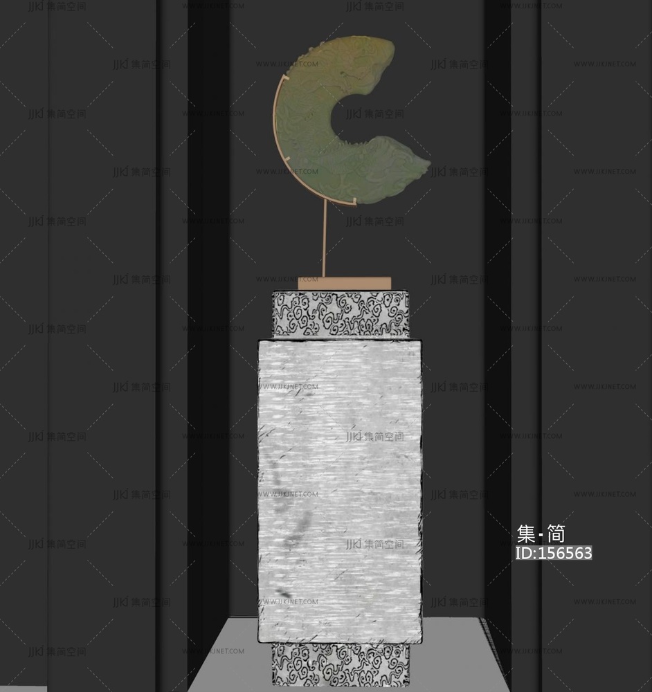 现代摆件组合_新中式玉石摆件中式摆件和田玉SU模型