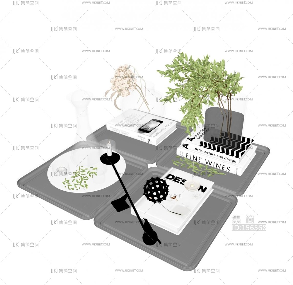 现代装饰品摆件_书籍_花瓶SU模型