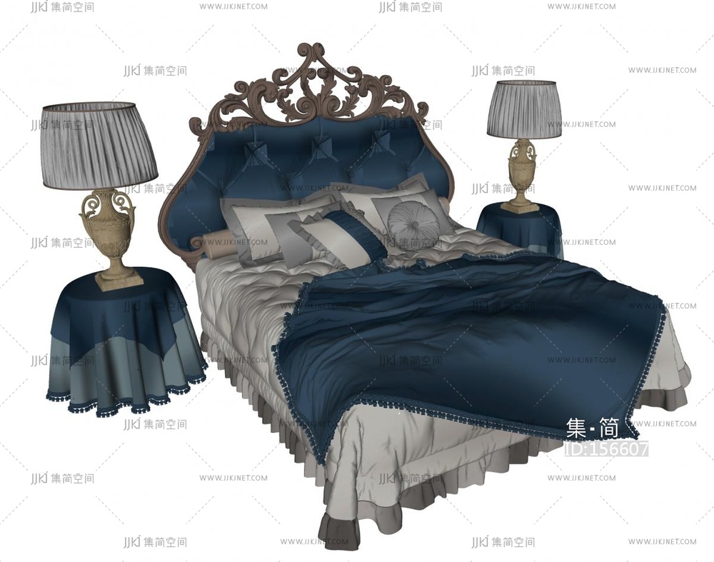欧式古典床组合 双人床台灯SU模型