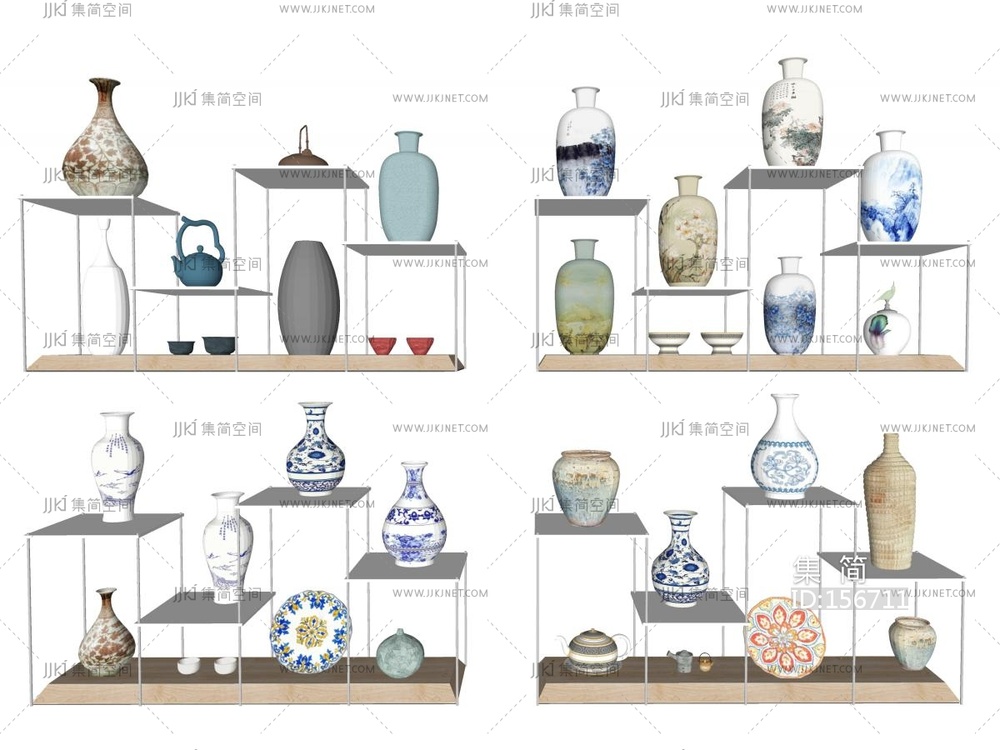 现代罐子_瓷器组合su模型