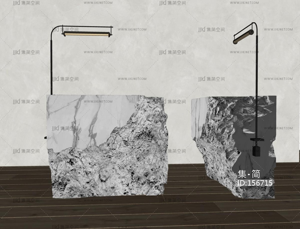 现代中古前台_毛石服务台SU模型