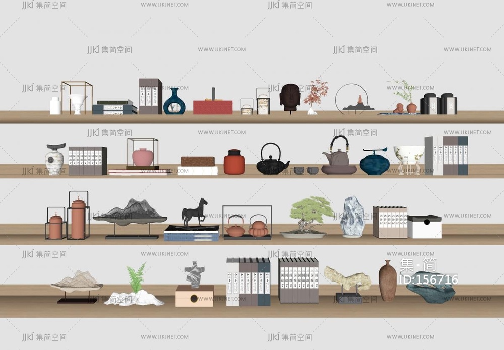新中式摆件组合SU模型