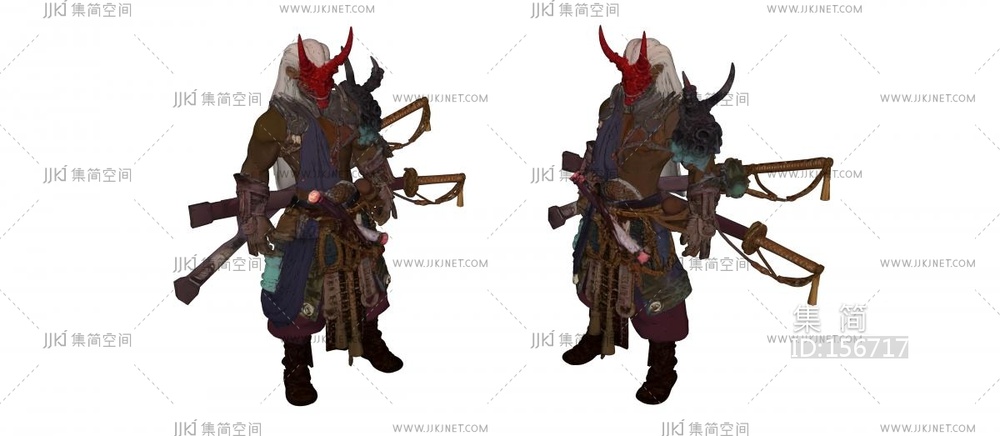白发红面具武士雕塑 su草图模型