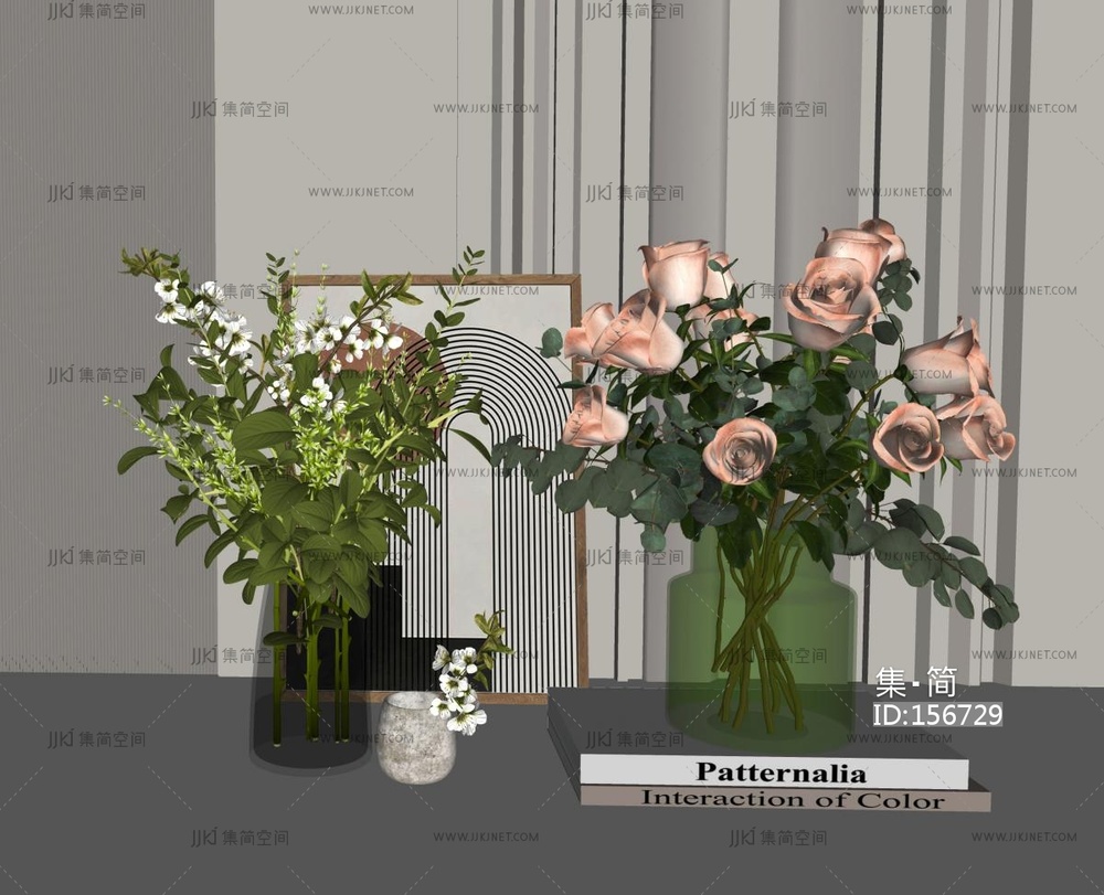 现代花艺_花瓶花艺装饰摆件su模型