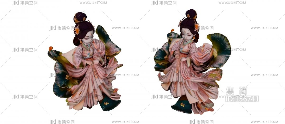 粉色古装的仙女雕塑 su草图模型