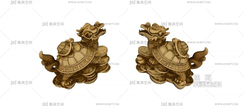 金色龙龟雕塑摆件 su草图模型