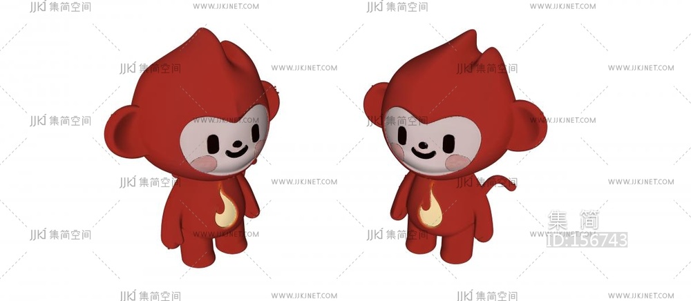 红色猴子雕塑 su草图模型