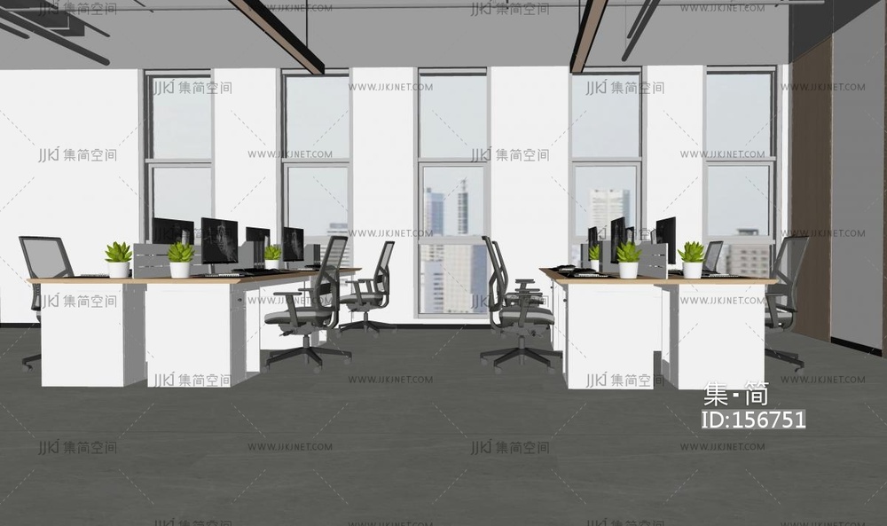 现代公共办公区SU模型