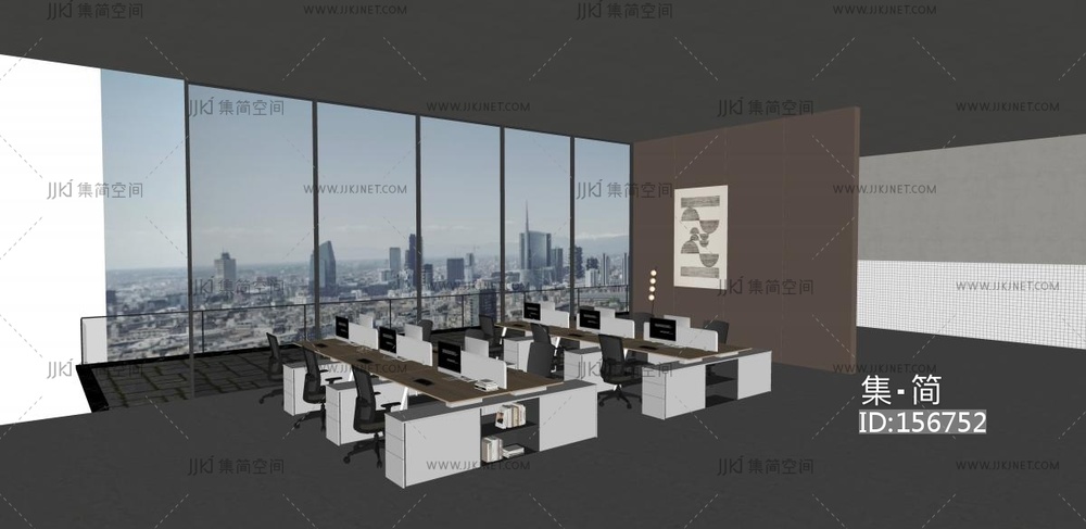 现代公共办公室_开放办公室SU模型