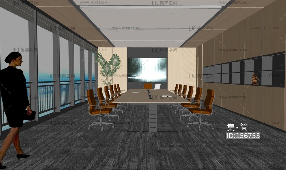 现代会议室_会议室_办公室会议桌椅SU模型