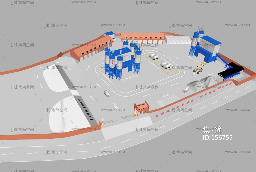 现代建筑工地_搅拌站_路政公路管理_工地鸟瞰_铲车搅拌车SU模型