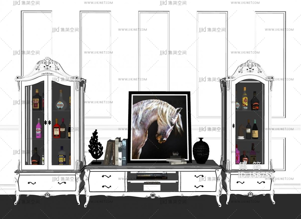 欧式电视柜酒柜摆件组合SU模型