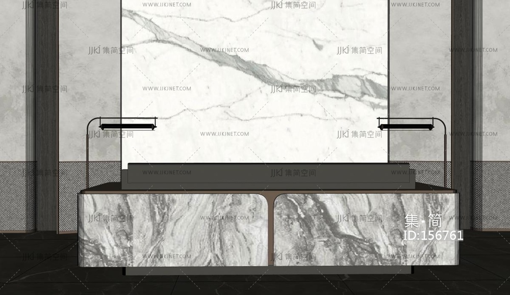 酒店接待大厅酒店大堂酒店大厅服务台接待台SU模型
