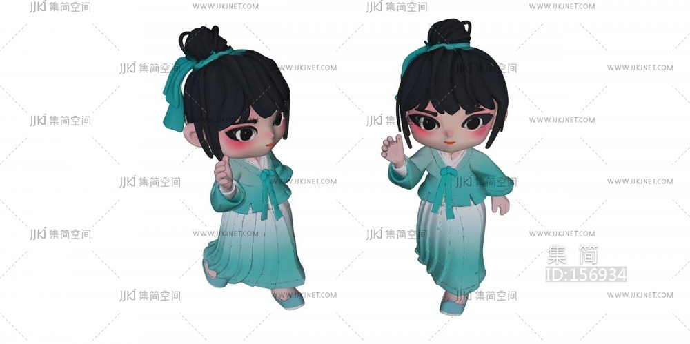 青衣大眼睛的卡通女孩 su草图模型