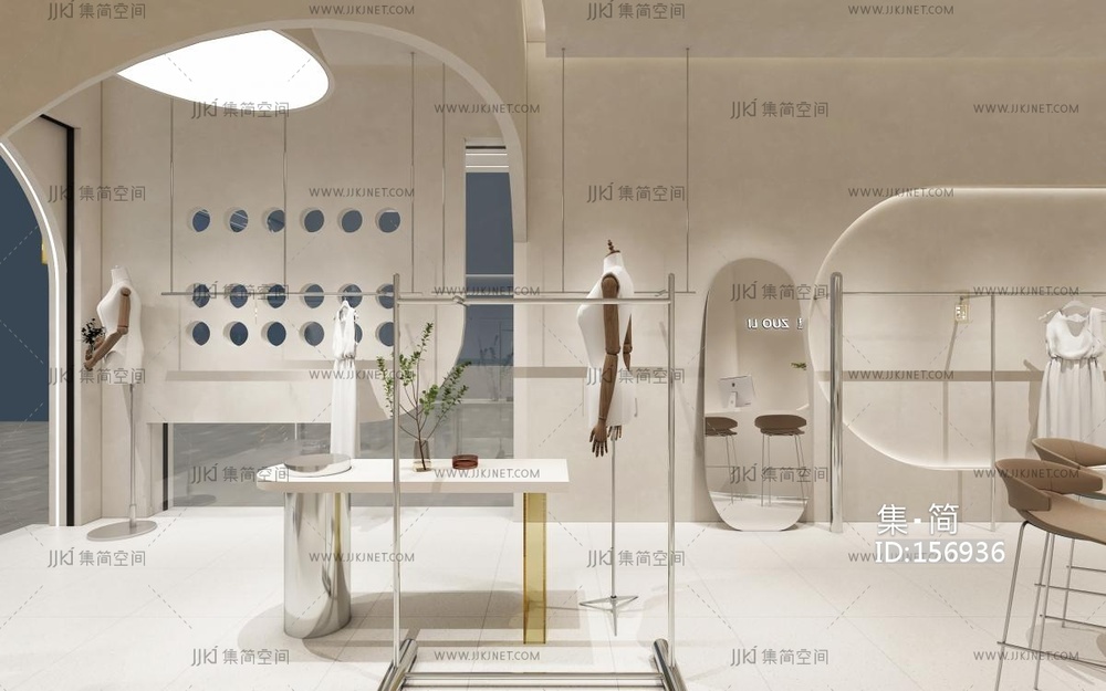 现代奶油中古风服装店 3d模型