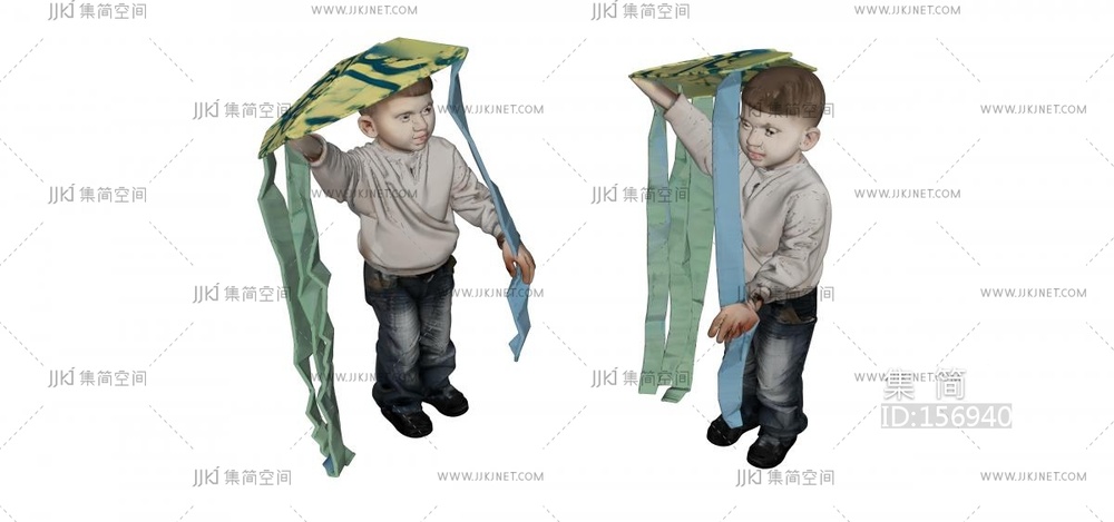 手拿放风筝的小男孩 su草图模型