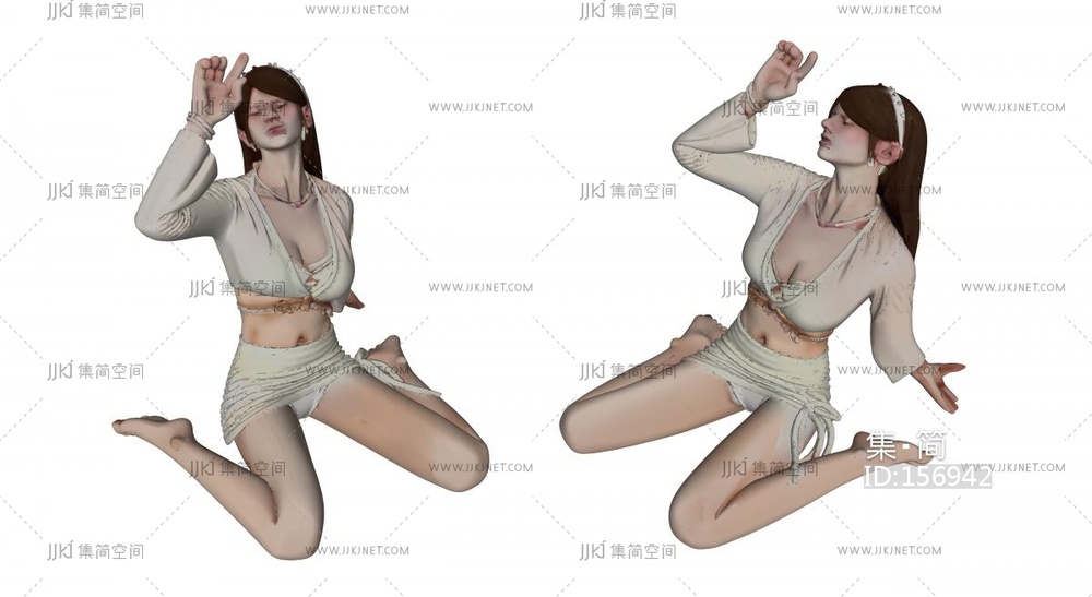 穿白色衣服坐在地上的女人 su草图模型