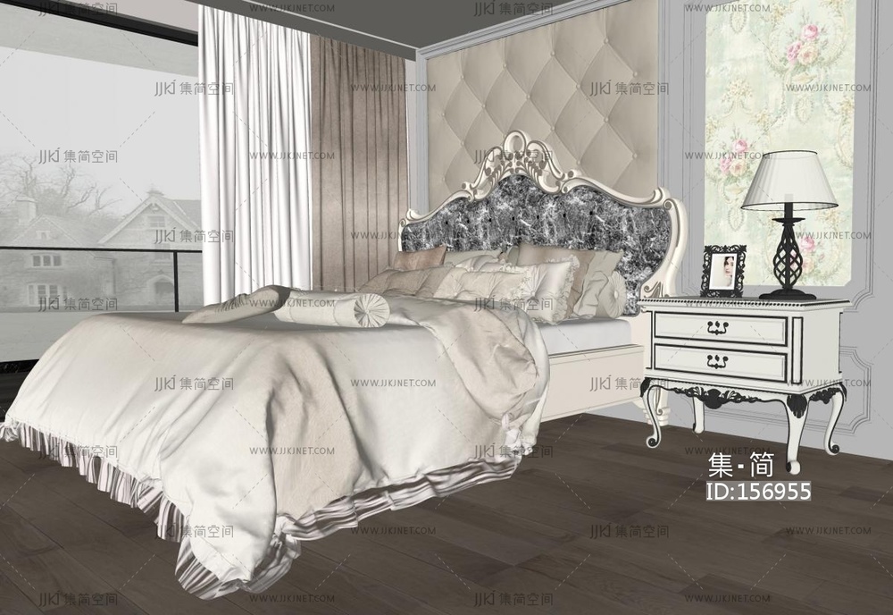 欧式床头柜欧式双人床SU模型