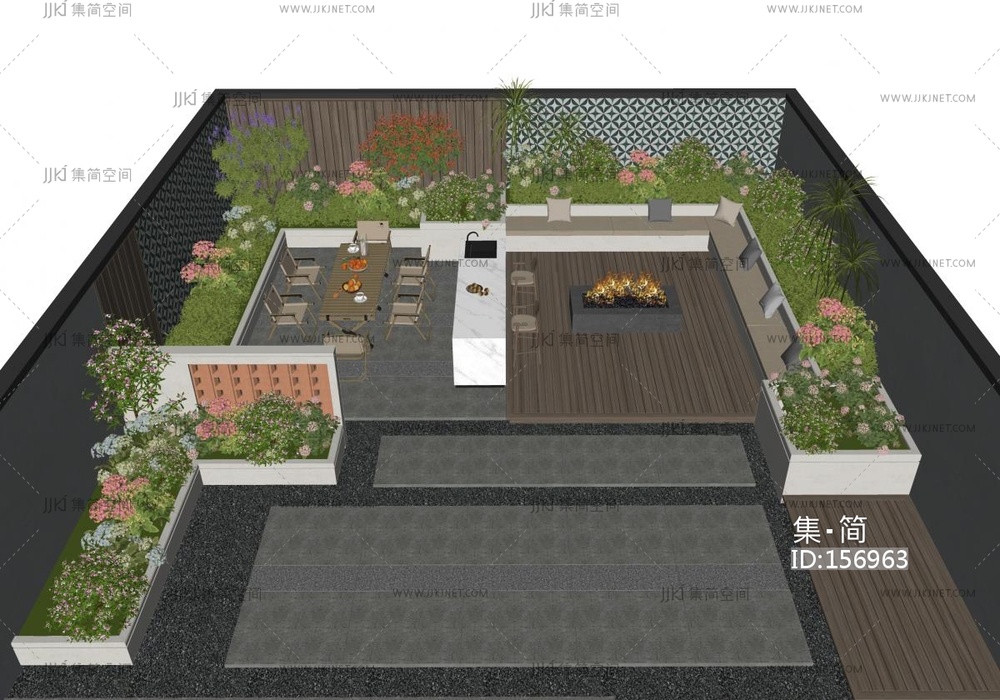 现代庭院_别墅庭院SU模型