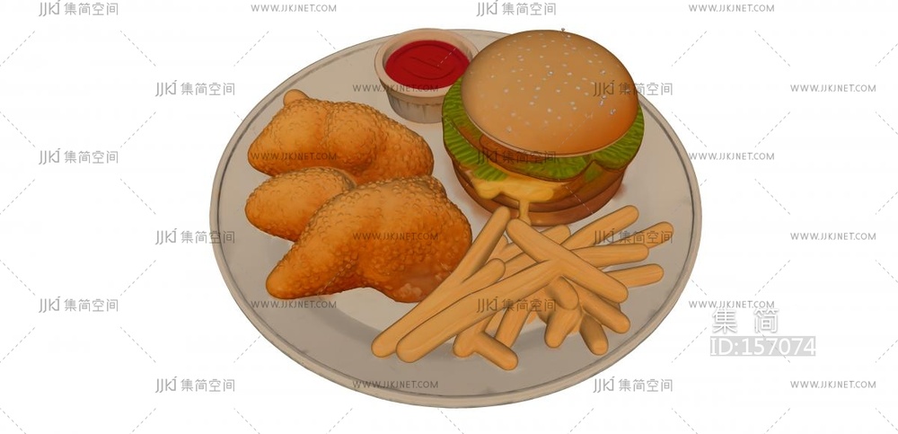 汉堡炸鸡和薯条组合