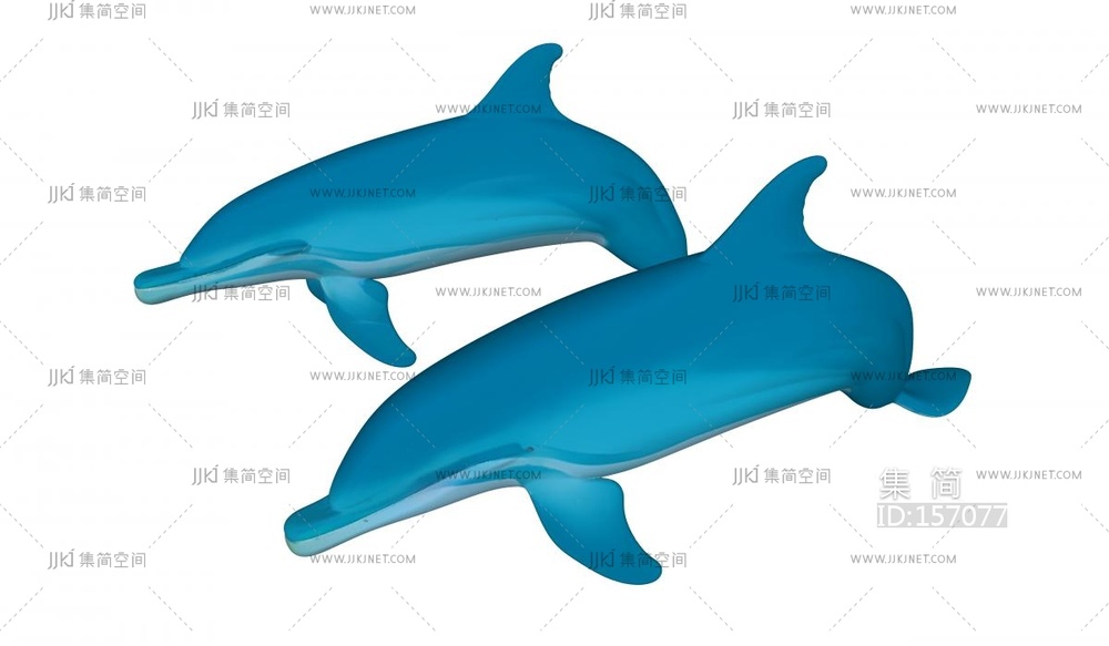 两只蓝色跳跃的海豚