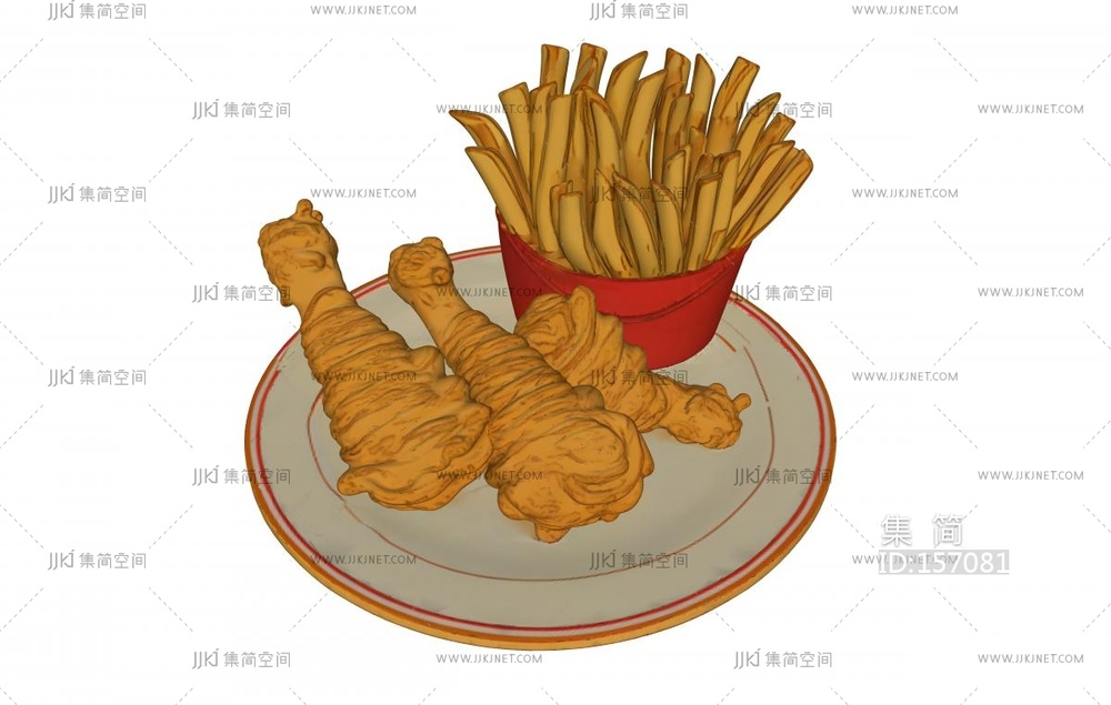 一盘炸鸡腿和薯条组合套餐
