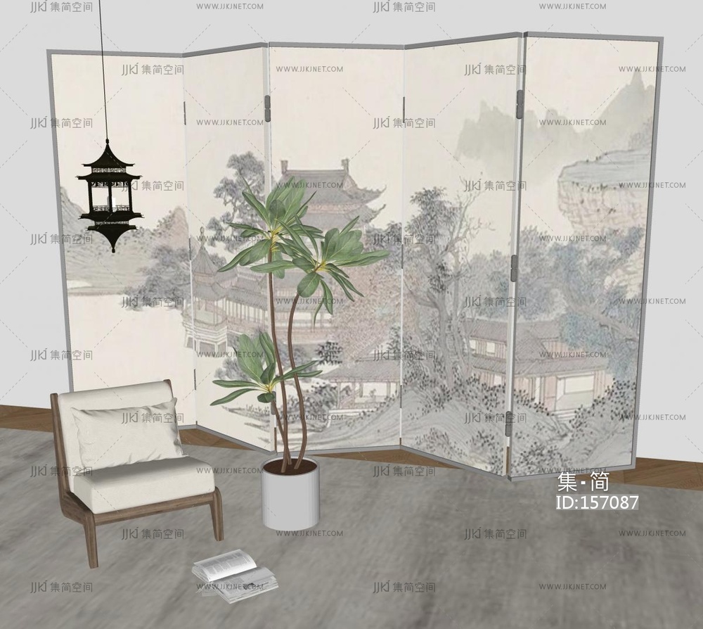 中式休闲椅_皮休闲椅_木休闲椅_塑料休闲椅-屏风SU模型