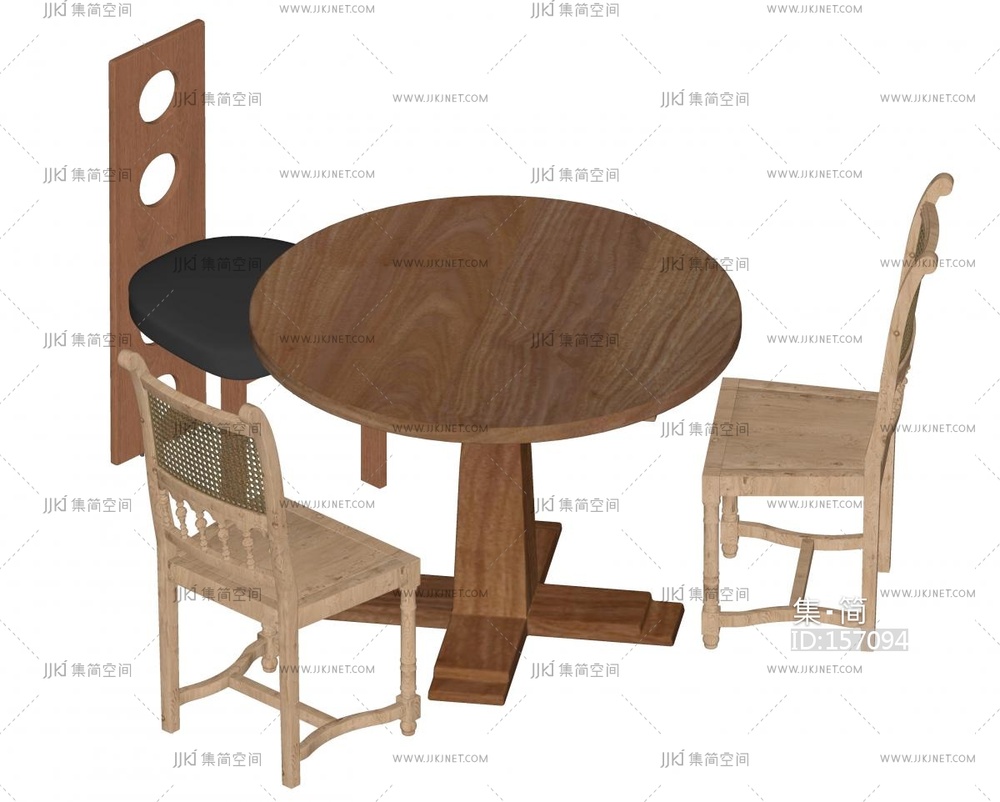 复古中古餐桌椅SU模型