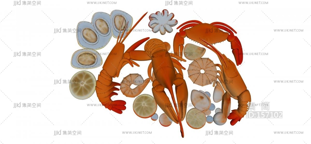 大虾螃蟹和河蚌等海鲜组合