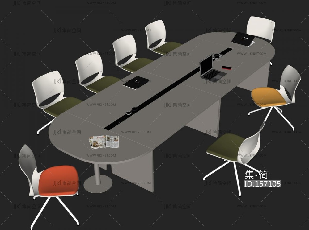 现代会议桌椅SU模型下