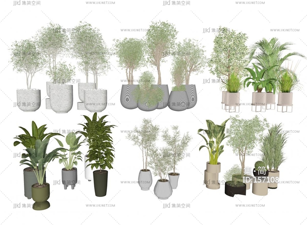 现代绿植，盆栽，盆景SU模型