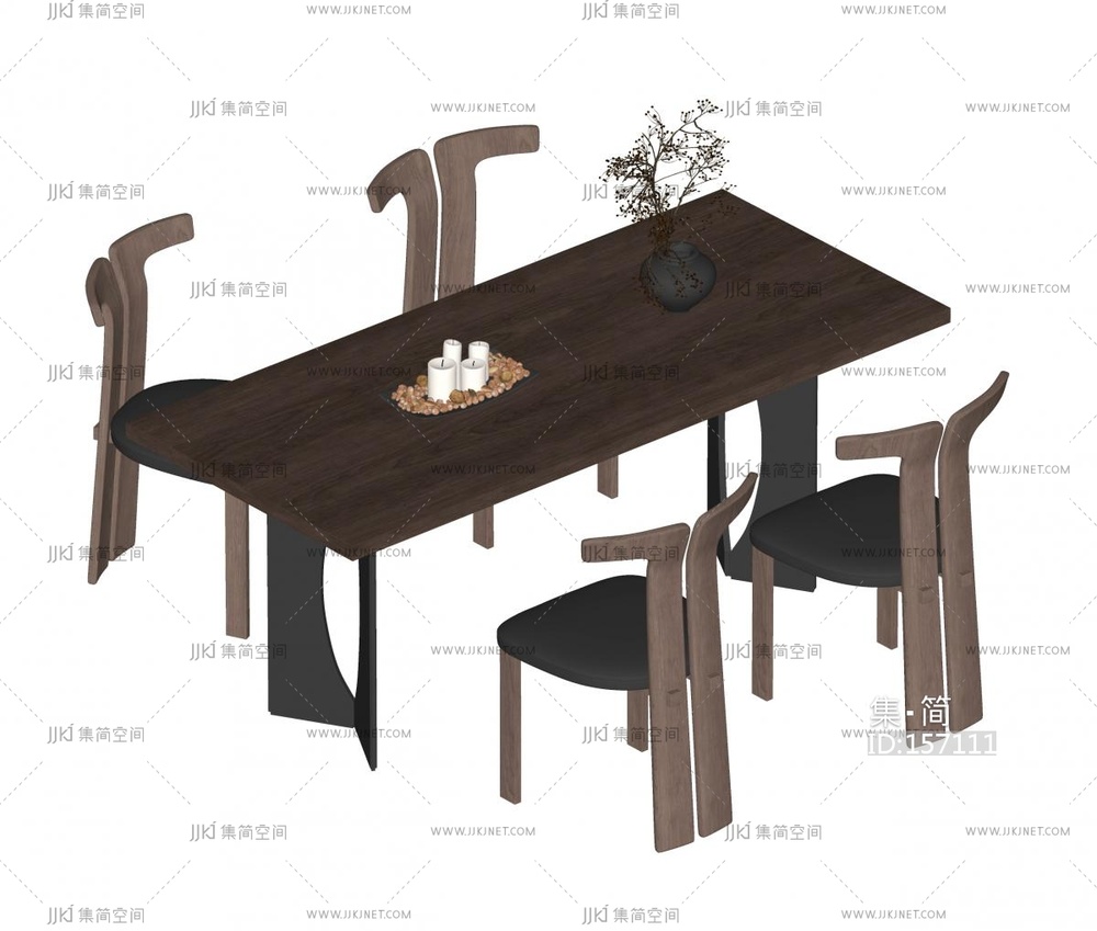 复古中古餐桌椅SU模型