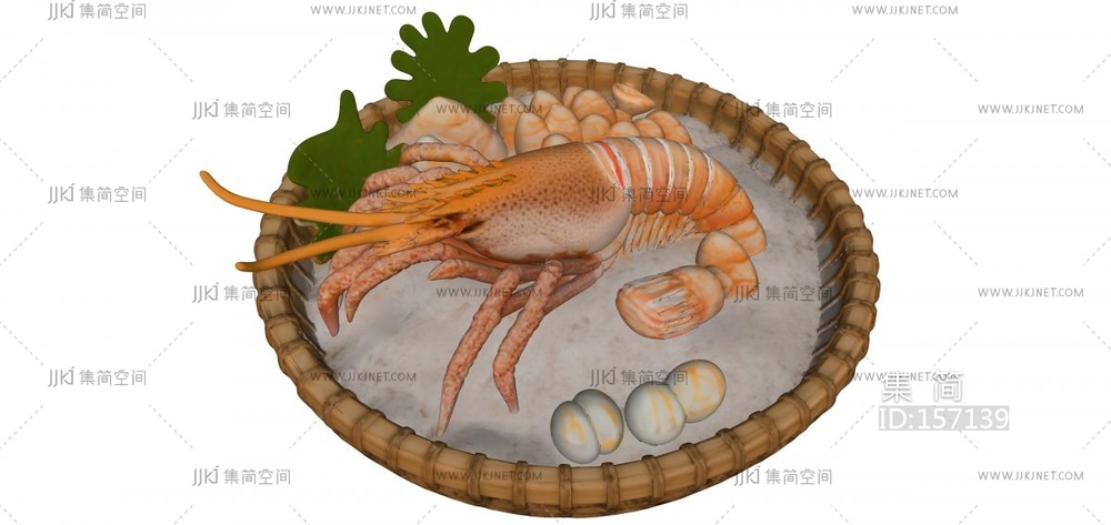 一筐新鲜的大龙虾海鲜