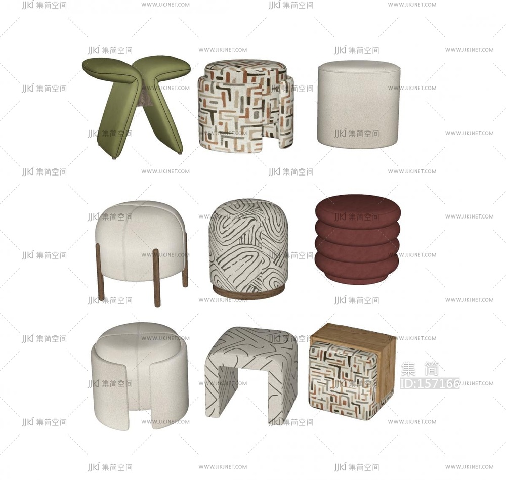 现代中古凳子组合SU模型