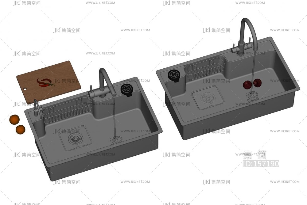 厨房用品组合_不锈钢水槽_SU模型