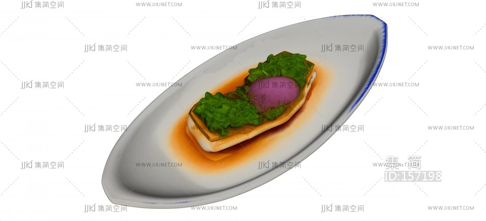 一盘船形的精美菜品 su草图模型